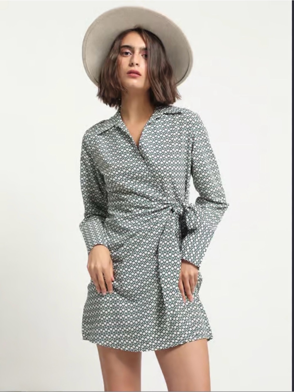 H&M Geometric Wrap Dress in green and hite